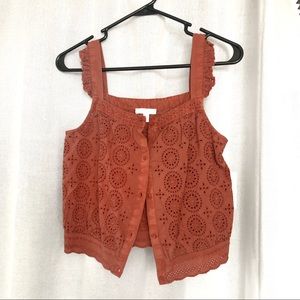 Abound Eyelet Button Down Tank : red ochre